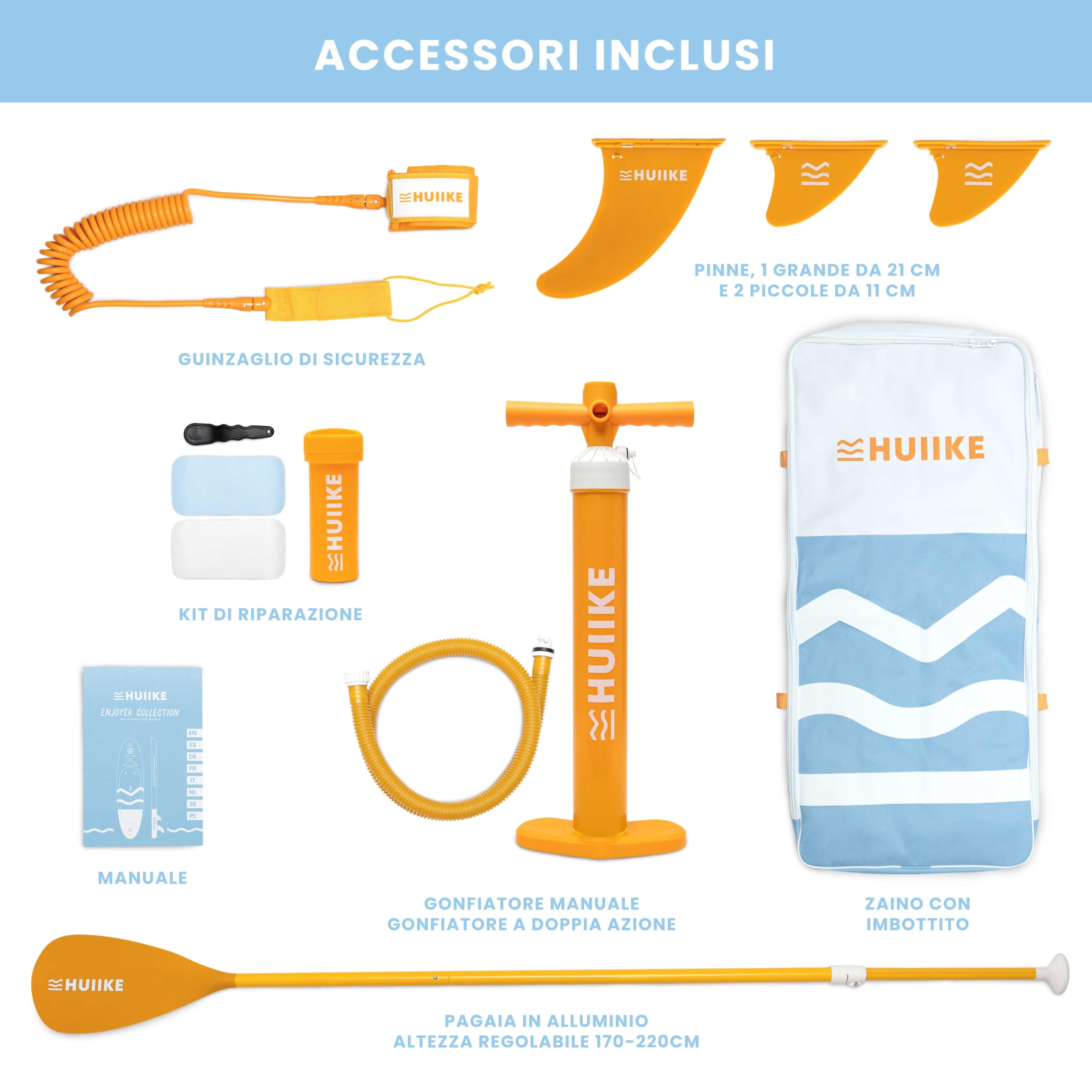 Tavola Sup Gonfiabile Adulti con Accessori Premium - HUIIKE | Stand Up Paddle Board Gonfiabile con Grande Stabilità | Tavola da Sup | Tavole Gonfiabili 2 Posti