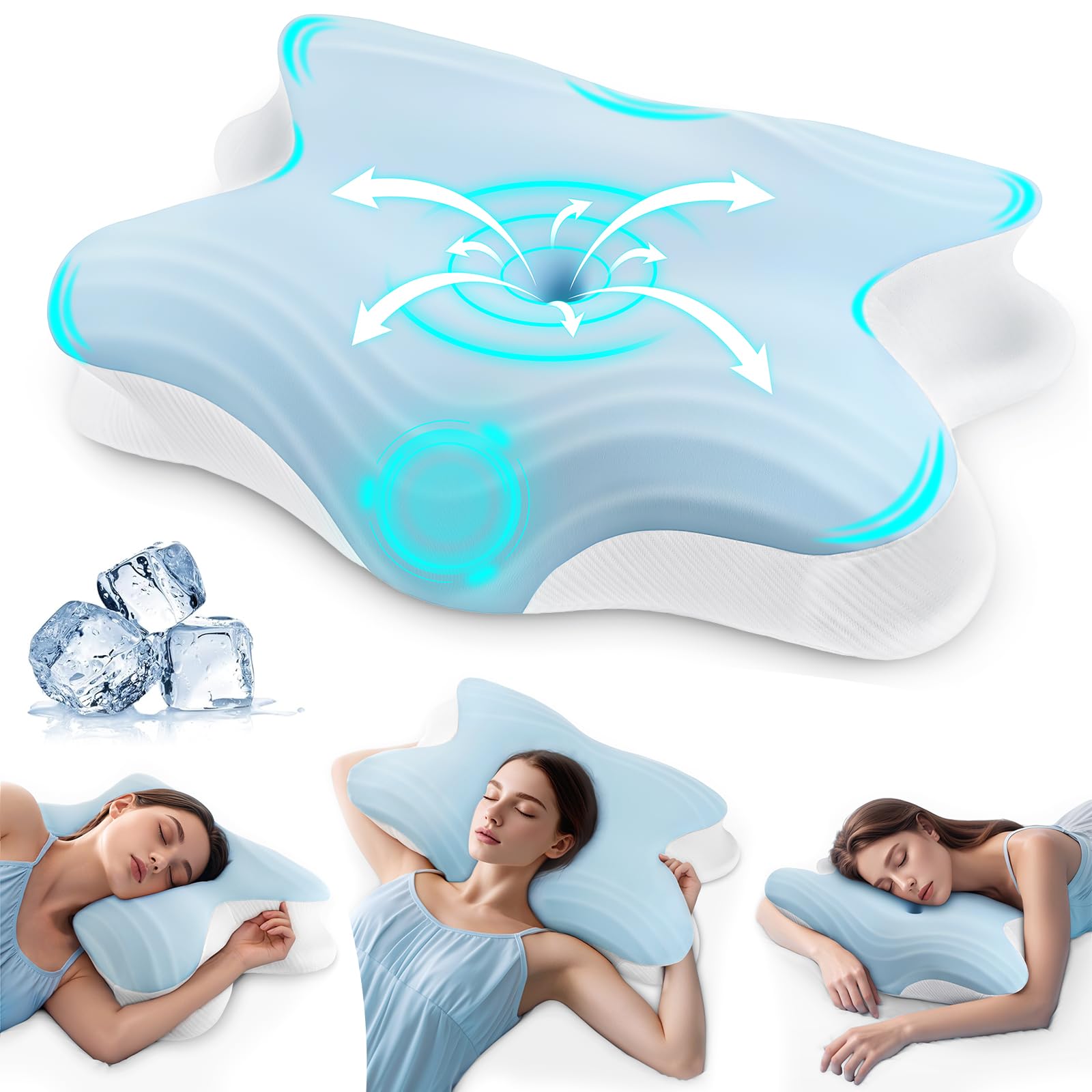 Cuscino Cervicale per Dormire, 2 in 1 Cuscino Cervicale Ortopedico, Cuscino Memory Foam, Cuscini Ergonomico Cervicale, Guanciale Cervicale per Dormitori Laterali, Supini e Proni