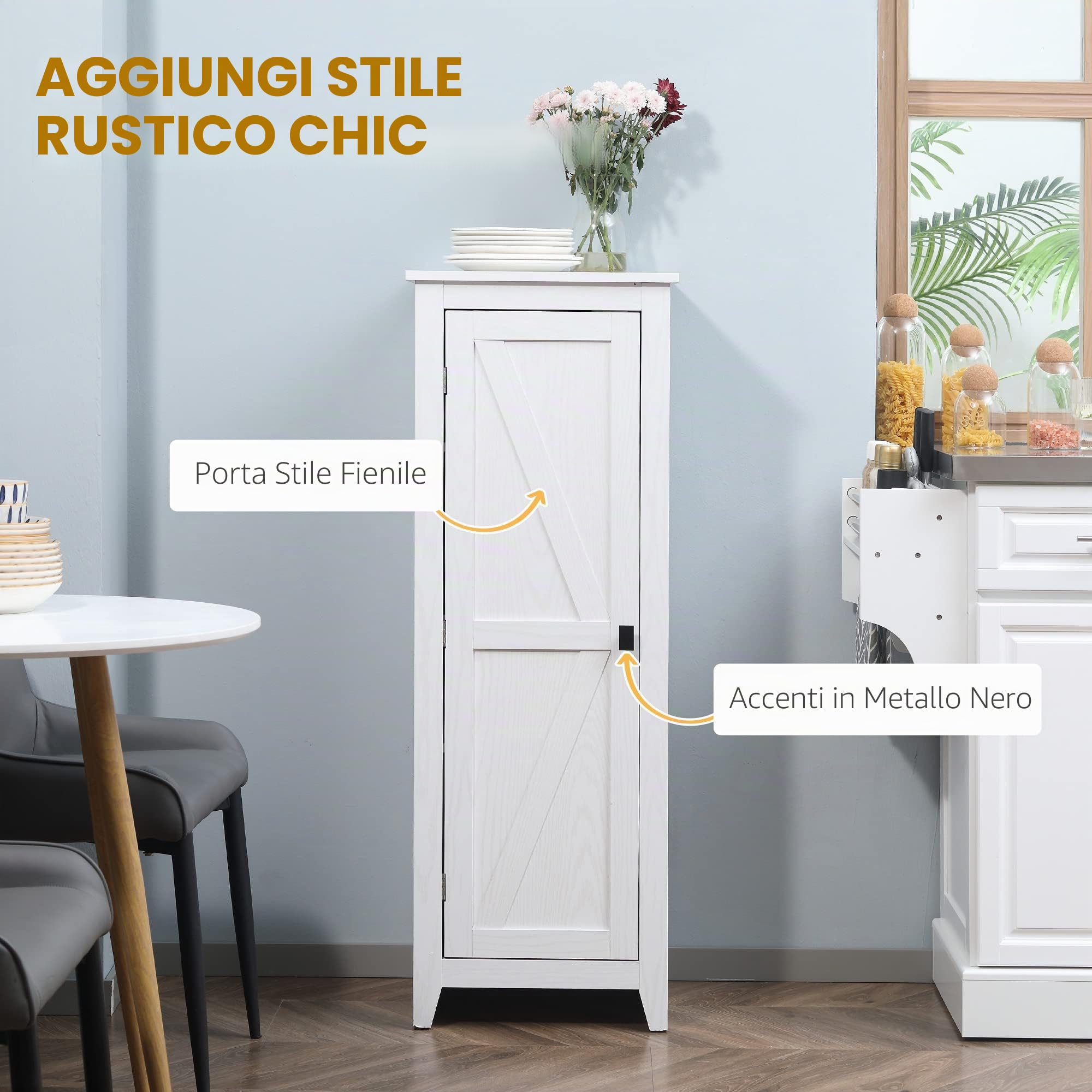 HOMCOM 48" Armadio dispensa cucina indip. porta fienile bianco
