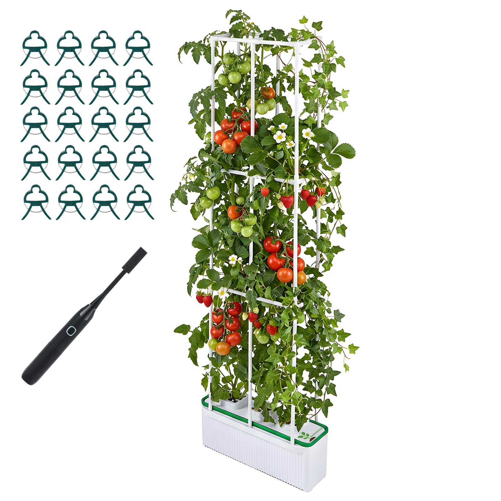 BAOSHISHAN Hydroponics Growing System with a tall plant growing on a trellis in a kitchen setting.