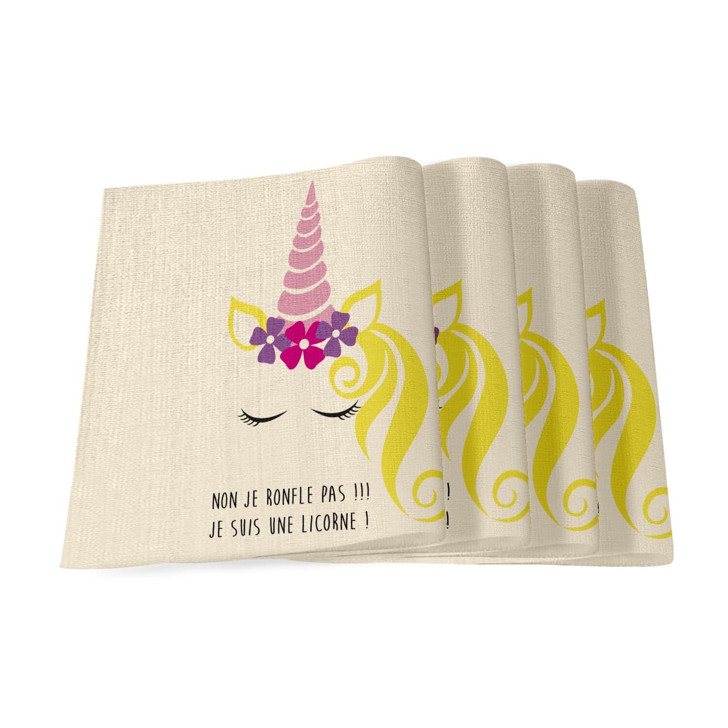 Sets de Table en Lin Licorne Grand Format 40x28,5 cm Lot de 4