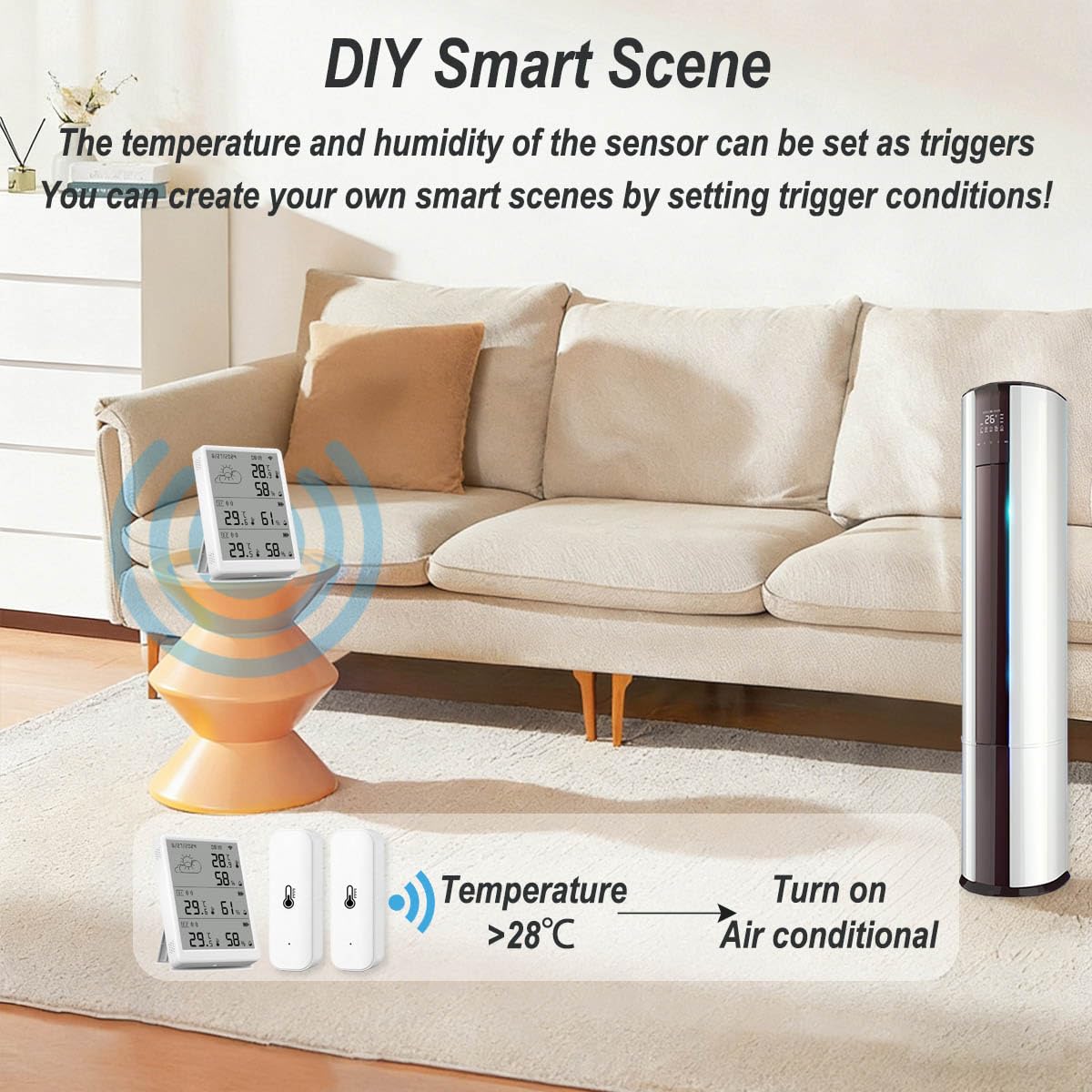 WLAN Thermometer Hygrometer Innen Außenthermometer Kabelloses Smart Thermometer Digitales Temperatur und Feuchtigkeitsmessgerät mit Automatischer Alarmfunktion 100 Meter Reichweite