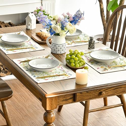 Miniatura 4 de Artoid Mode Wildflowers Bloom Flowers - Juego de 4 manteles individuales de primavera de 12 x 18 pulgadas para decoración de fiestas, cocina, comedor