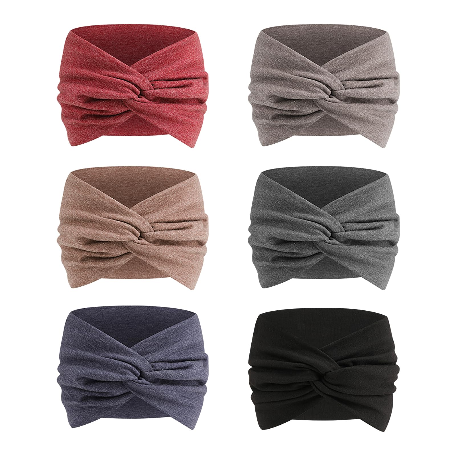 Extra Wide Headbands for Women, 7'' Large Cotton Like Turban Knotted Bandana Head Bands for Women Non Slip, Boho Headbands for Women's hair bands for women's hair 6 Pack