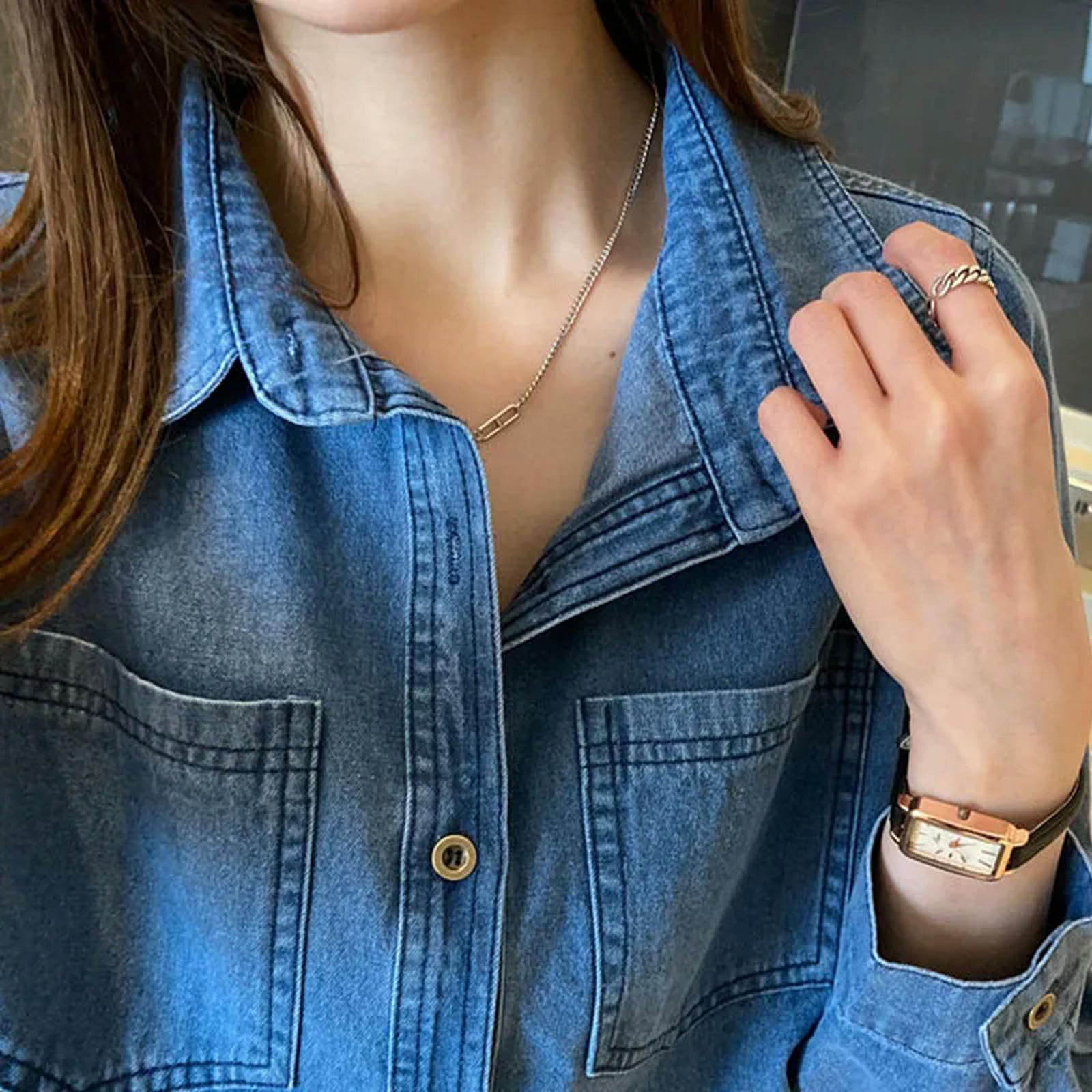 Giacca Uomo Camicie in Denim Blu Intenso per Donne Bottoni Primaverili Camicia A Maniche Lunghe
