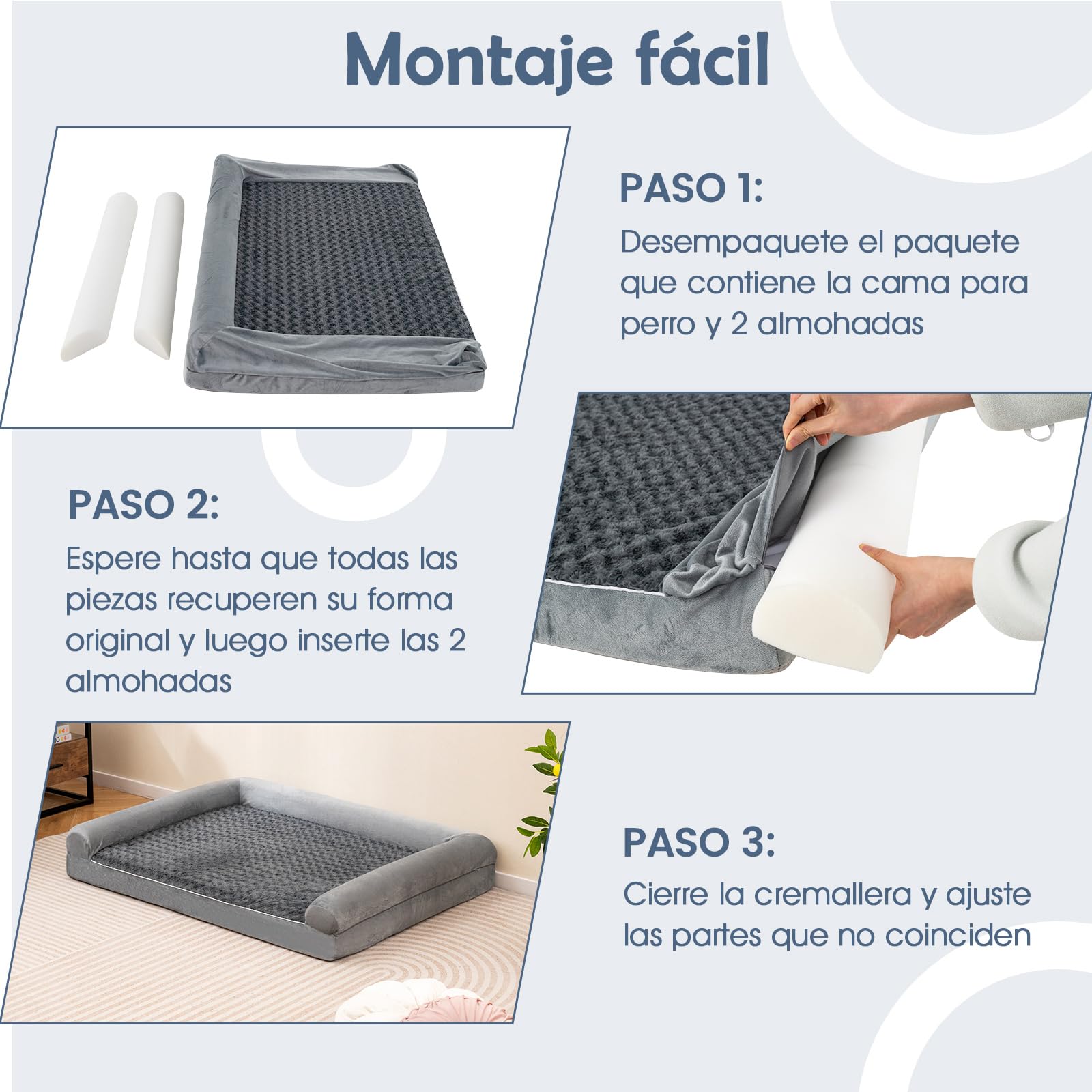 COSTWAY Cama Ortopédica para Perros, Cama Perro Grande con Tejido Interno Impermeable, Sofá para Perros con Funda Extraíble y Lavable, Gris, 122 x 89 x 18 cm (X-Large)