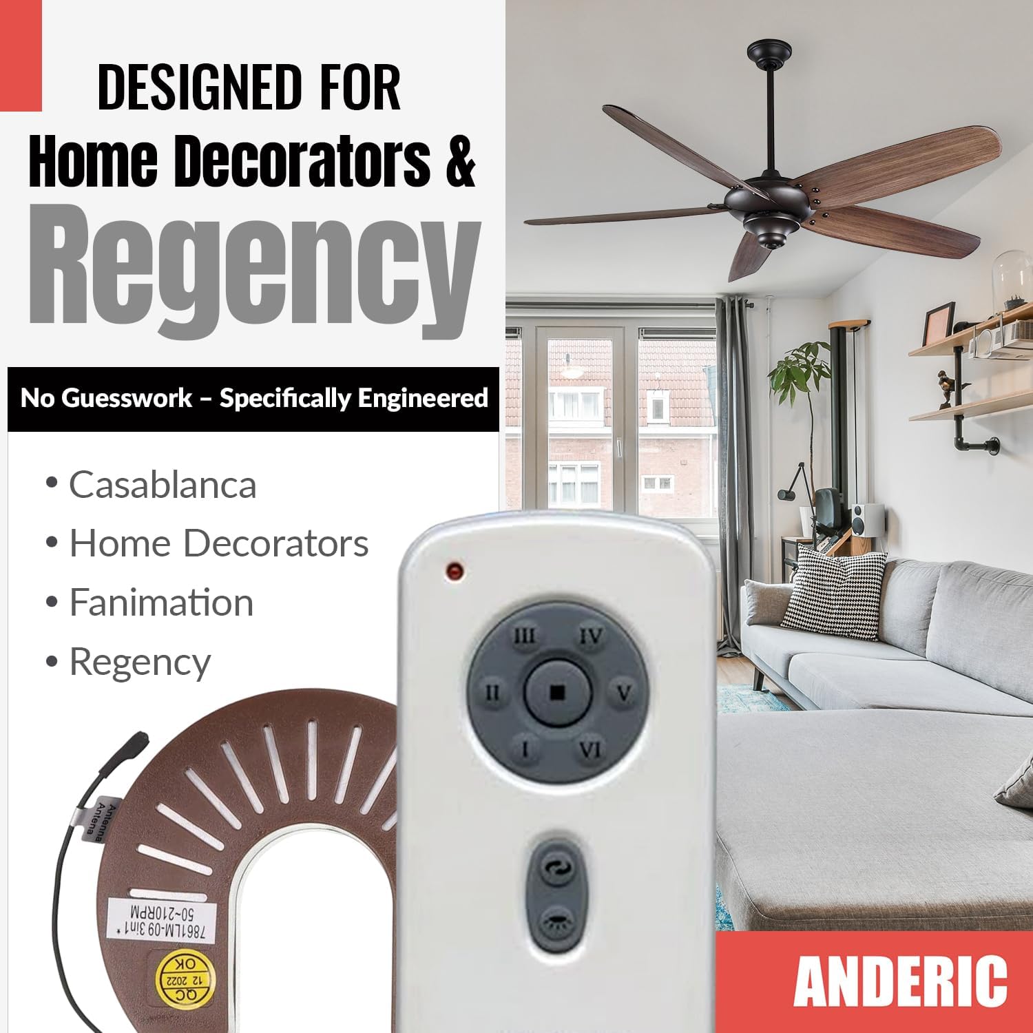 Anderic Ceiling Fan Kit RH786R / RR787T for DC 6-Speed Ceiling Fans fits Casablanca Fanimation Slinger Holliston Panama Stealth Fellini