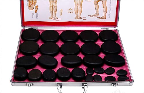 Miniatura 1 de Juego de 28 piedras calientes de basalto con piedras calientes, kit de piedras de masaje con caja calefactora para masaje corporal (incluye piedras