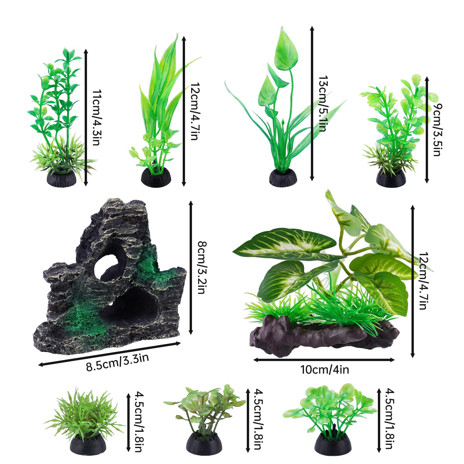 NiHome 9PCS Realistic Aquarium Artificial Plant Decoration Set, Weighted Base Driftwood, Rock Mountain & Aquatic Plants, Non-Fading Aquascape Greenery Ornaments for Freshwater or Saltwater Fish Tanks - image 2