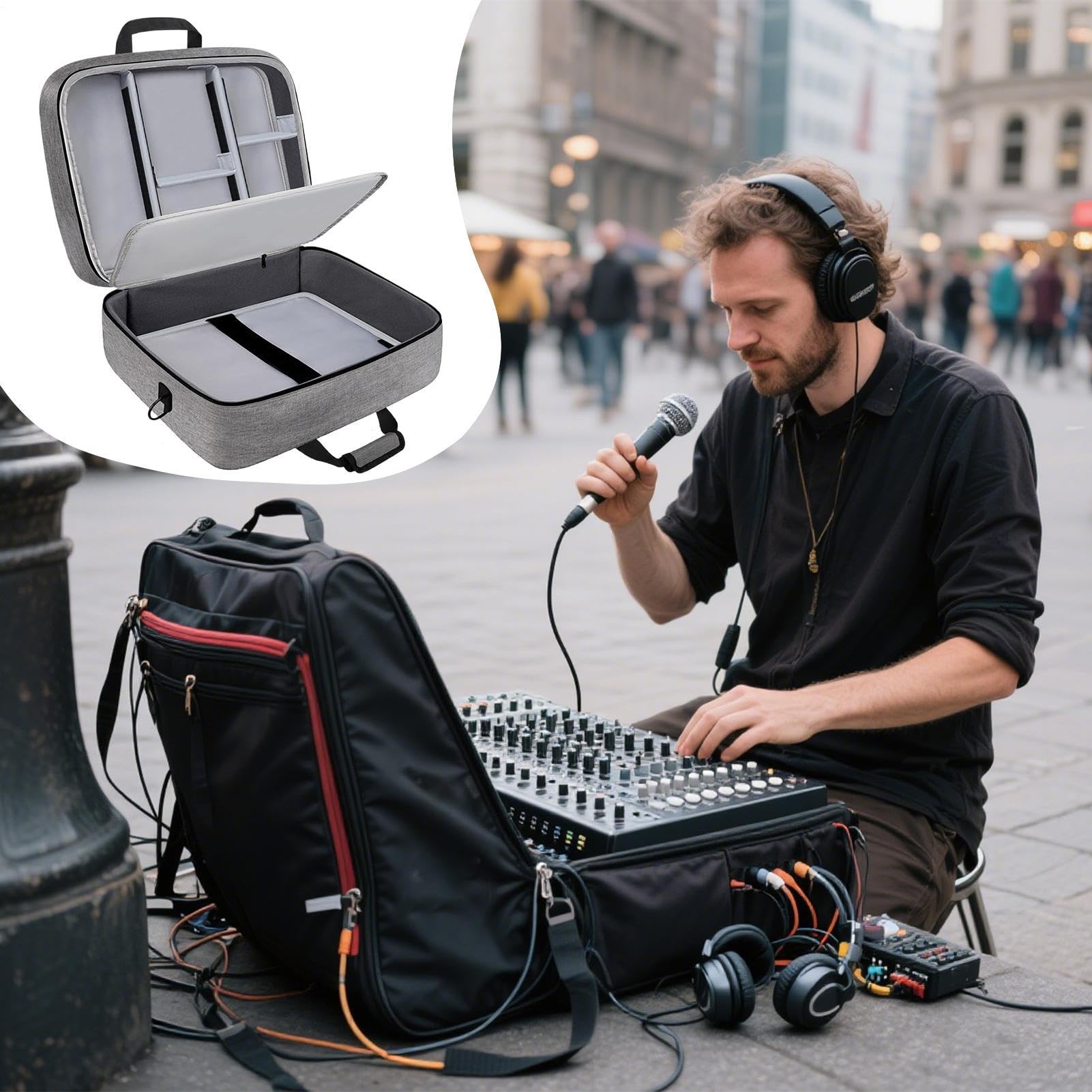 Generisch Torba na mikser audio, etui na sprzęt Dj, organizer Sound Gear | 35 x 30 x 15 cm, regulowana komora wewnętrzna, osłona chroniąca przed zadrapaniami, idealna do podcastów, koncertów studyjnyc
