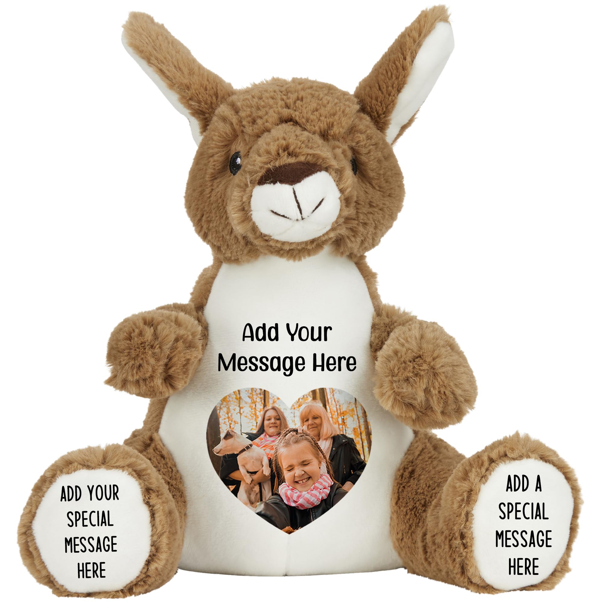 Personalised Photo Teddy Bear – Add Photo on Front & Text on Feet | 28 Styles | Custom Keepsake Gift for Baby, Sympathy, Birthday & More (Brown Kangaroo Teddy Bear)