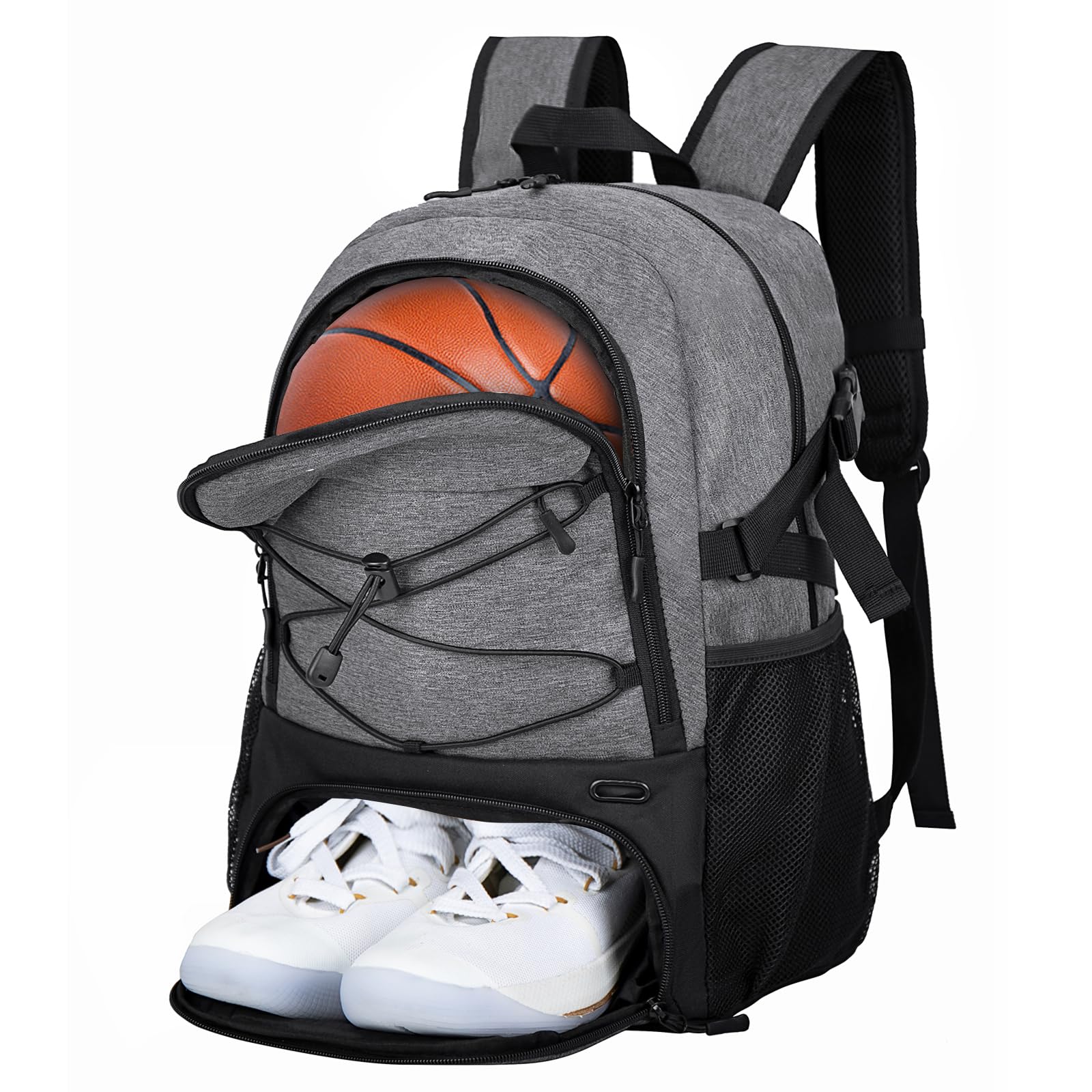 LARIPOP Basketball Bag, Sports Backpack with Ball Holder & Shoe Compartment, Water Resistant Gym Bag for Soccer Volleyball Travel