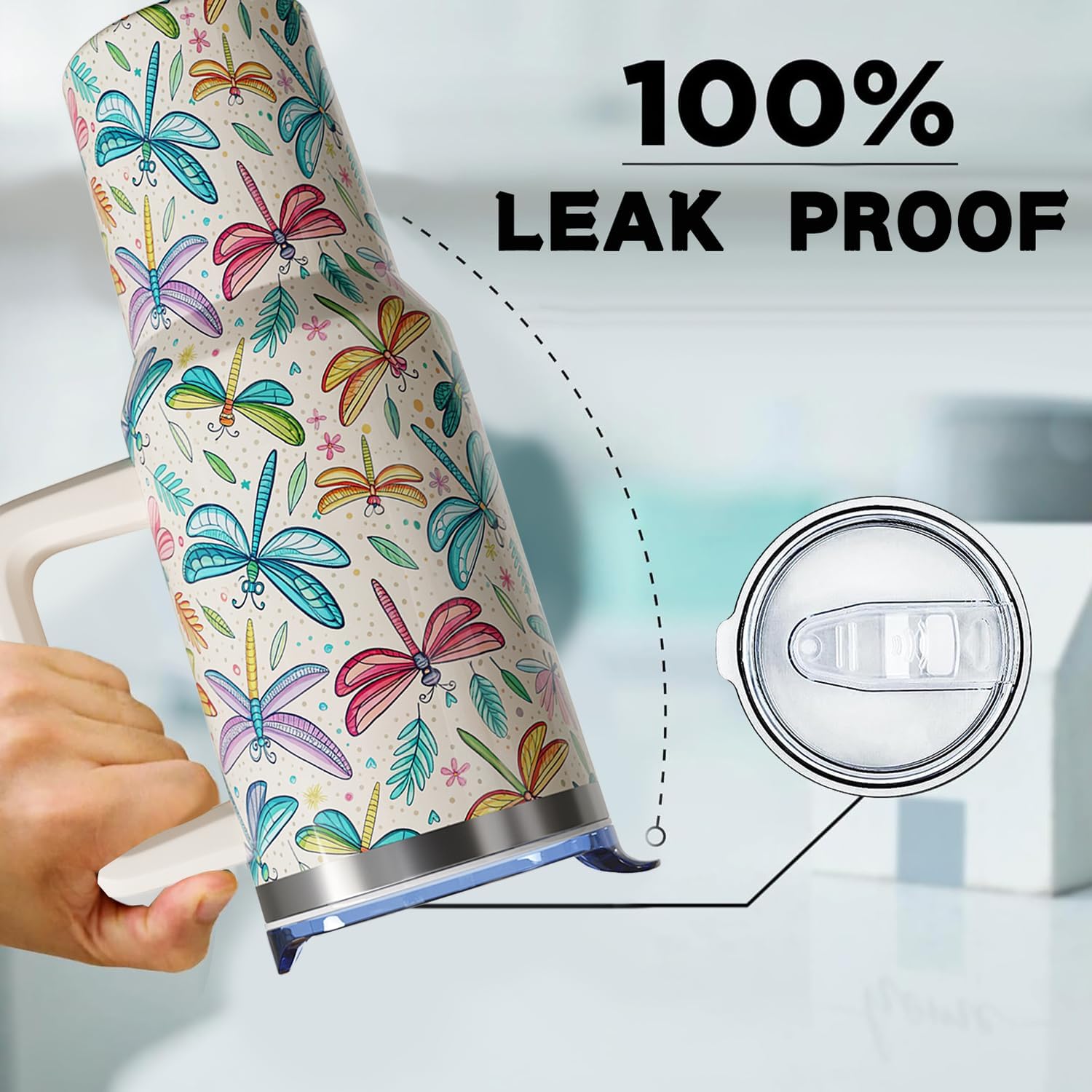 40 oz Dragonfly Cup Tumbler with Handle Lid and Straw, Dragonfly Gifts for Women, Cute Tumblers for Women - Image 5