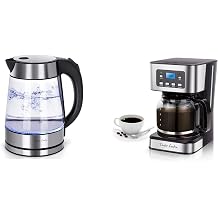 Taylor Swoden Glass Hot Water Kettle Electric for Tea and Coffee, and 12-Cup Programmable Coffee Maker, Regular & Strong Brew
