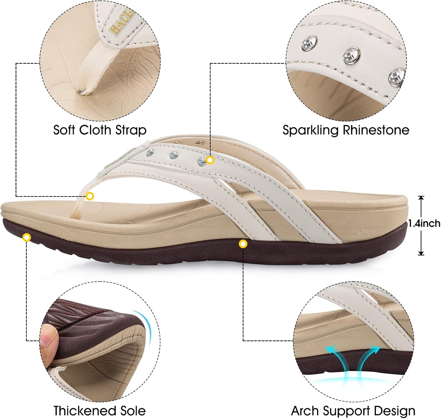 HAOLIRA Womens Arch Support Dressy Flip Flops Comfortable Orthotic Slippers for Plantar Fasciitis Thong Sandals Walking Indoor Outdoor Summer Beach(White 39/US 7) - Image 5