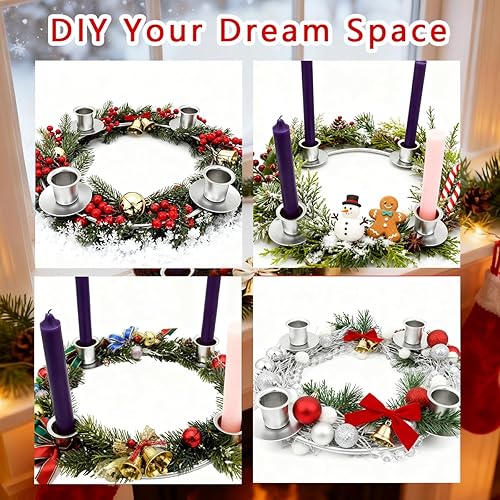 Miniatura 6 de Portavelas de corona de Adviento, anillos de vela de Navidad plateados para velas cónicas, corona de Adviento 4 portavelas para Navidad, vacaciones,