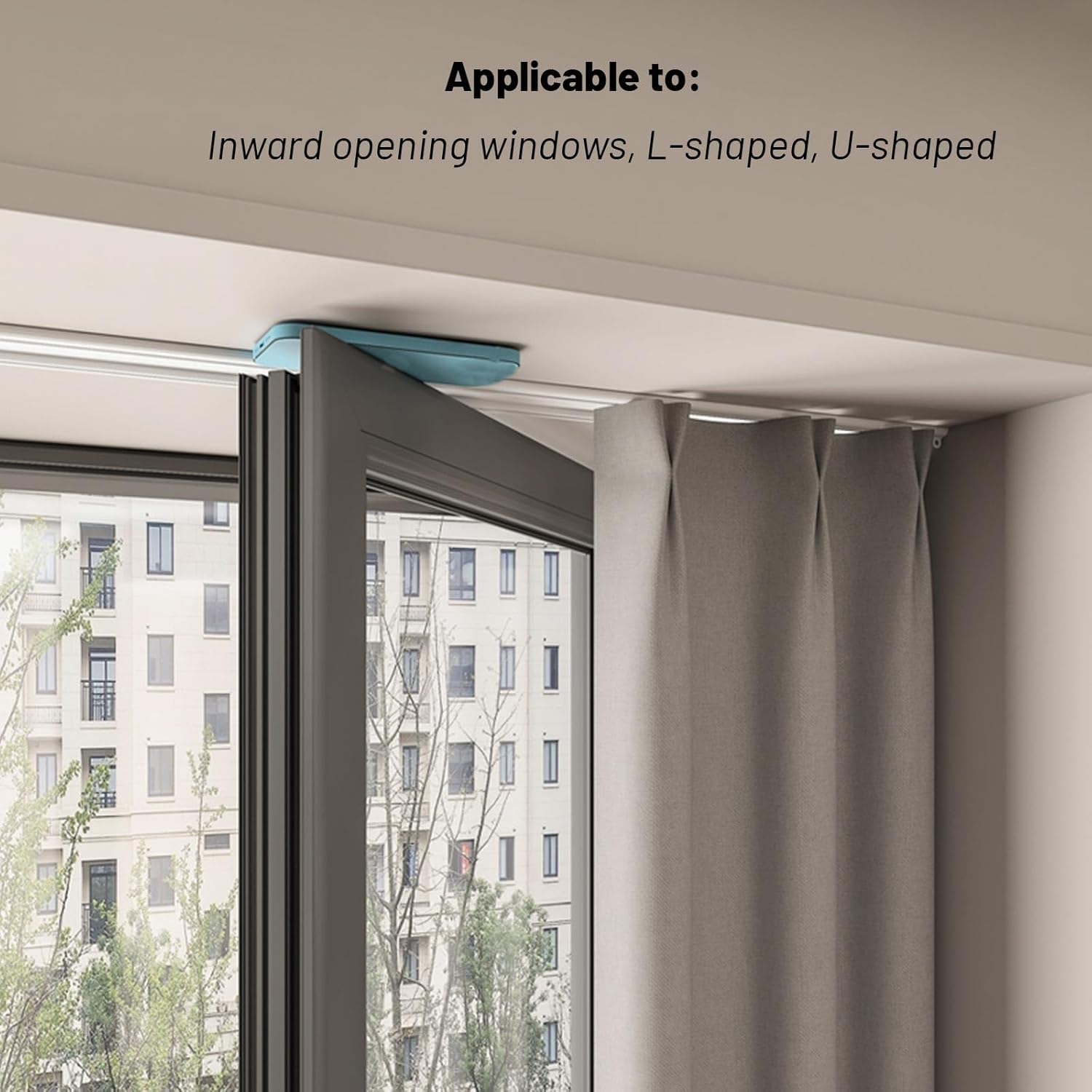 静音粘着式天井カーテンレール - ドリル不要、内開き窓用間仕切りレール - プライバシー保護ソリューション - ホワイト、160 c