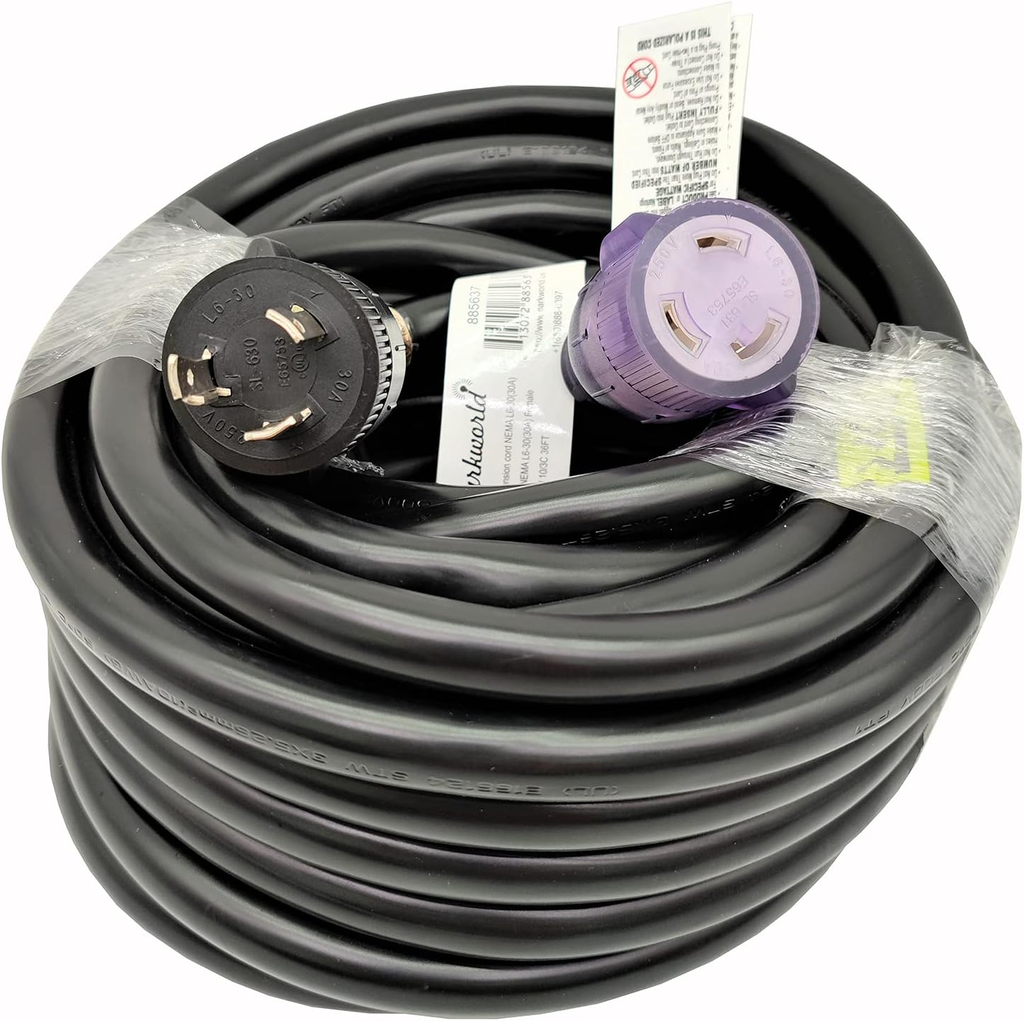 Parkworld NEMA L6-30 Extension Cord, Locking 3-Prong, 30 AMP, 250 Volts, 7500 Watts (50FT)