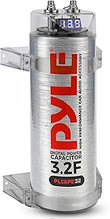 Pyle 3.2 Farad Digital Power Capacitor, High-Performance Car Audio Capacitor, LED Display, Electronic Polarity Protection, Over Voltage Protection, Includes Mounting Hardware and Post Kits, 2.9"x9.7"