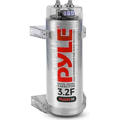 Pyle 3.2 Farad Digital Power Capacitor, High-Performance Car Audio Capacitor, LED Display, Electronic Polarity Protection, Over Voltage Protection, Includes Mounting Hardware and Post Kits, 2.9"x9.7"