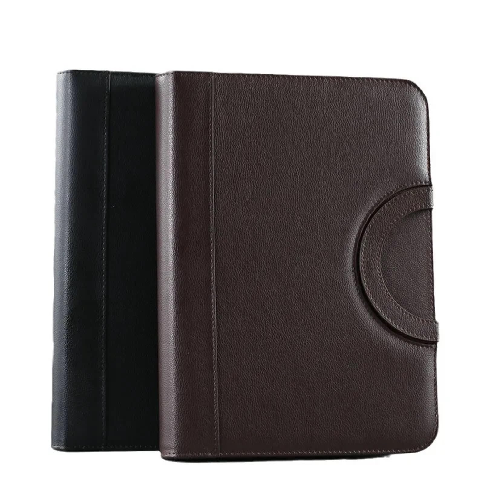 Custodia Portadocumenti In Pelle Cartella portadocumenti portatile multifunzionale in pelle con cerniera A4, for ufficio, porta biglietti da visita, borsa in(Black single shell)