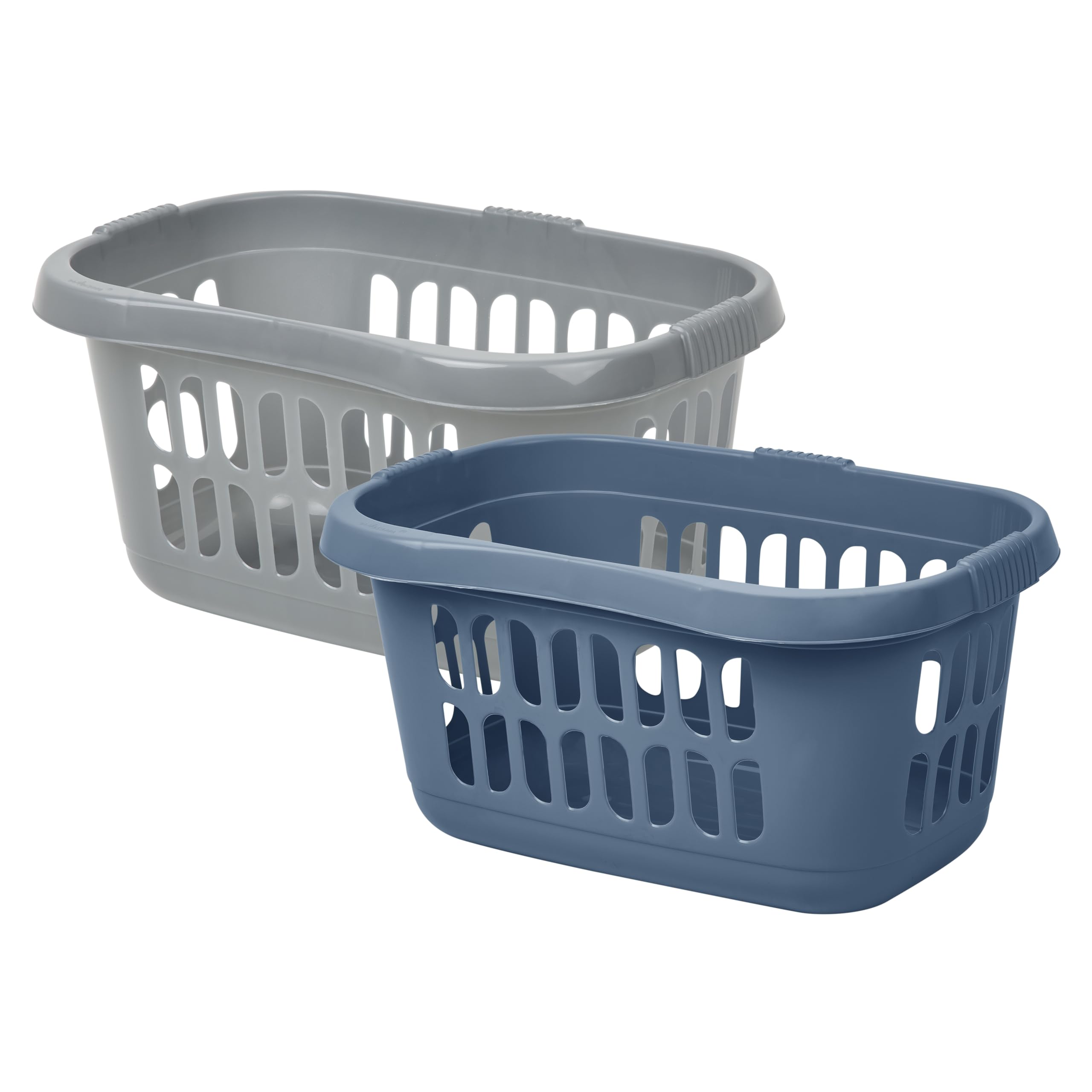 High Grade Plastic Large 60L Hipster Laundry Basket Hamper Clothes Washing Bedding Linen Storage Basket (Silver + Midnight Navy)