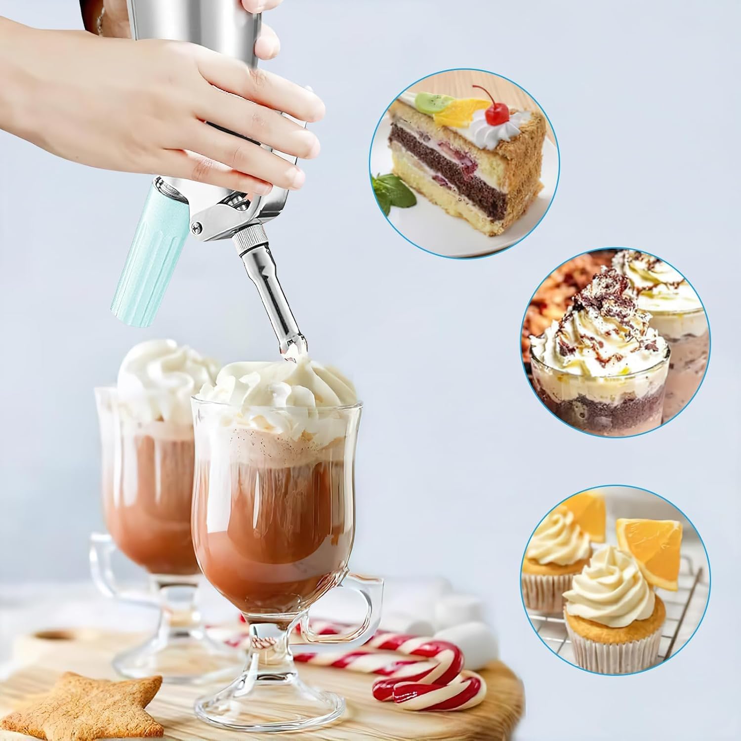 MALLOOM Siphon à Crème Chantilly Professionnel Siphon à Chantilly en Aluminium 500 ML / 1 Pinte avec 6 Douilles de Décoration, 1 Capuchon de Protection, 2 Brosses de Nettoyage
