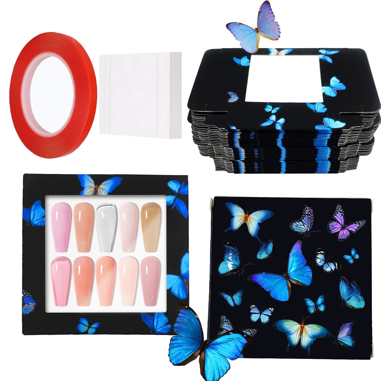 HLQHXWHZT 71 Pcs Empty Press on Nails Packaging Box 35 Pcs White Background Papers and 1 Double Sided Tape, Empty Nail Package Box Set for Press on