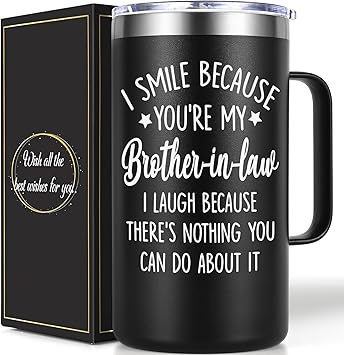 Lifecapido Brother in Law Gifts, I Smile Because Youre My Brother-in-law 20 oz Insulated Coffee Mug, Christmas Birthday Gifts, Black