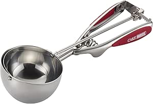 Cake Boss Stainless Steel Tools and Gadgets Mechanical Ice Cream Scoop with Red Silicone Grips
