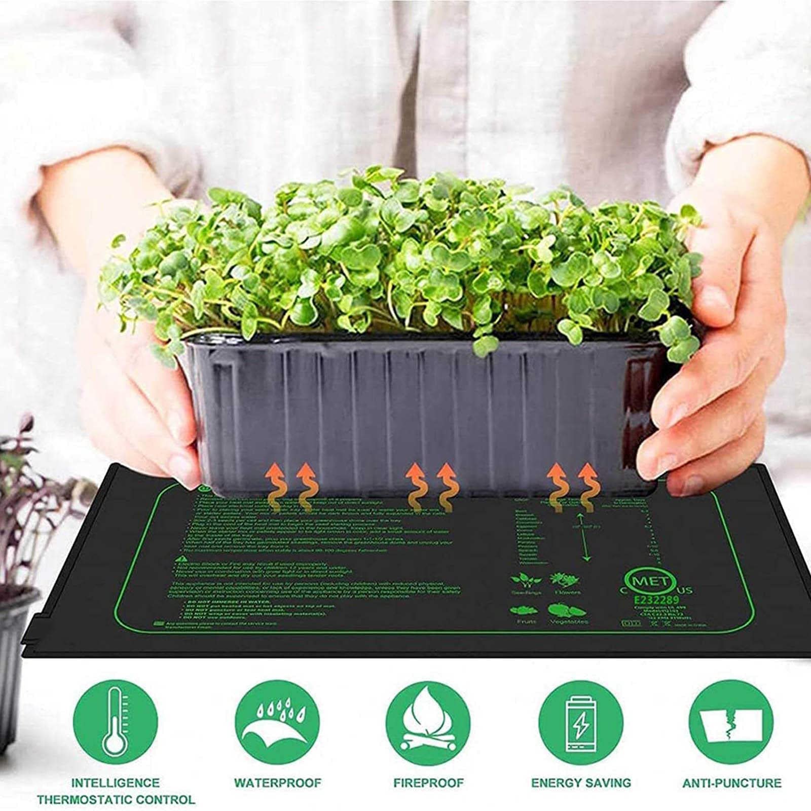 Tapis chauffant pour semis, propagateur chauffé pour plantes de 10 cm × 52,5 cm avec contrôleur de thermostat, tapis chauffant pour reptiles, coussin chauffant imperméable pour semis pour plateau de