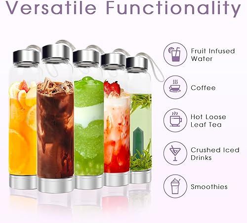 Vista 100 de ChezMax Botella de agua de cristal con centro de cristal natural A - Cristal rosa