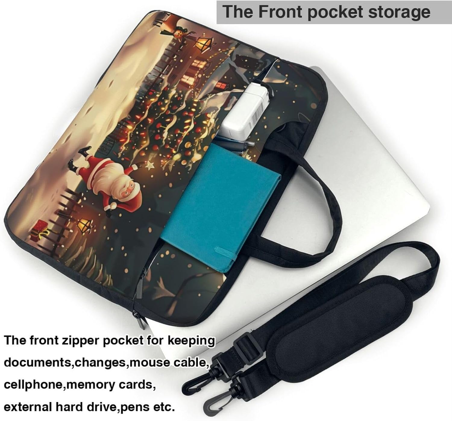 Merry Christmas Print Laptop Bag Three Layer Protection Shockproof Crossbody Laptop Shoulder Bag for Men Women