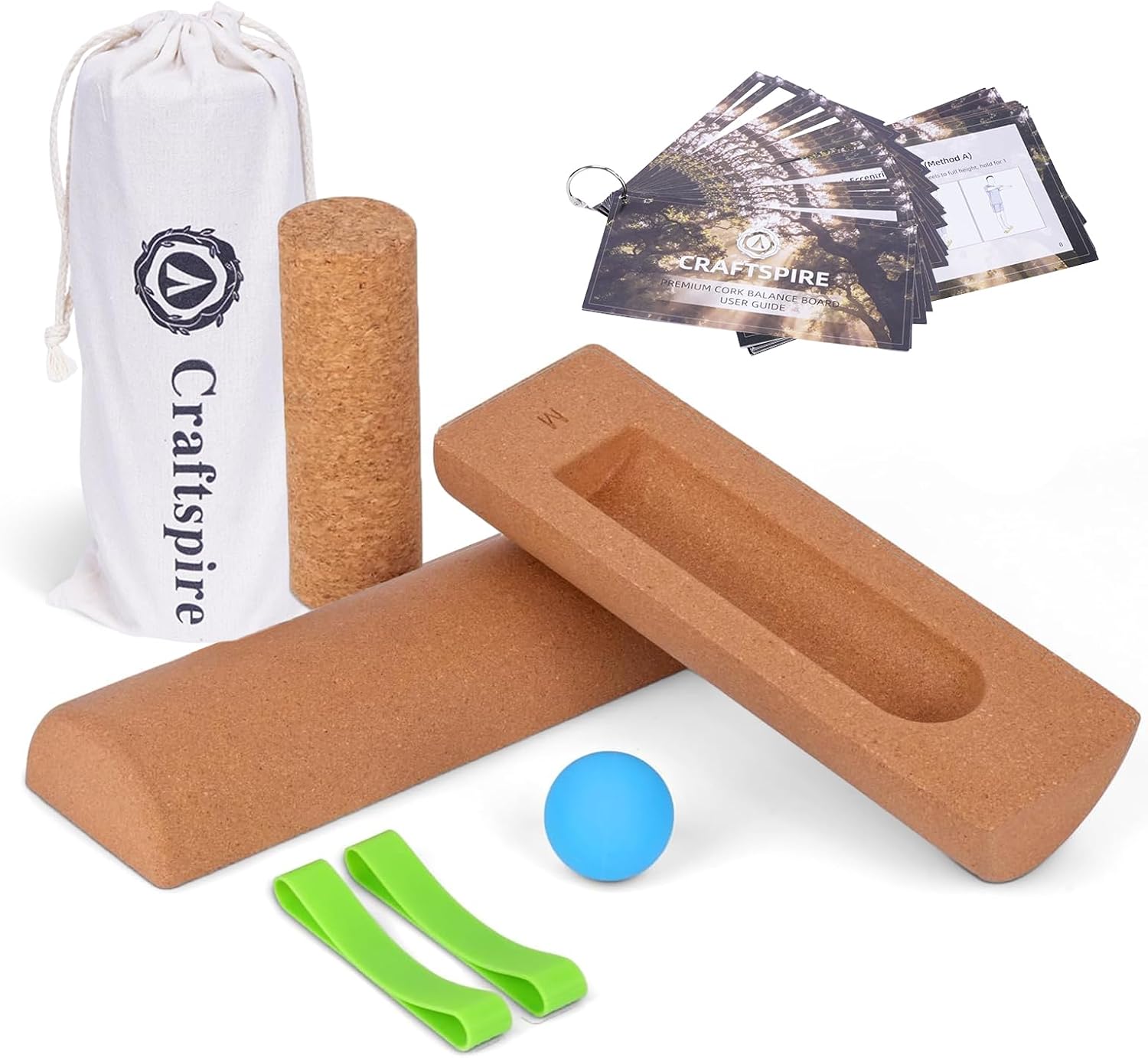 Cork Balance Board, 4-in-1 Foot & Ankle Strengthener Kit with Massage Roller & Ball, Toe Resistance Bands, Storage Bag, Exercise Guide & Training Log for Mobility & Plantar Fasciitis Care