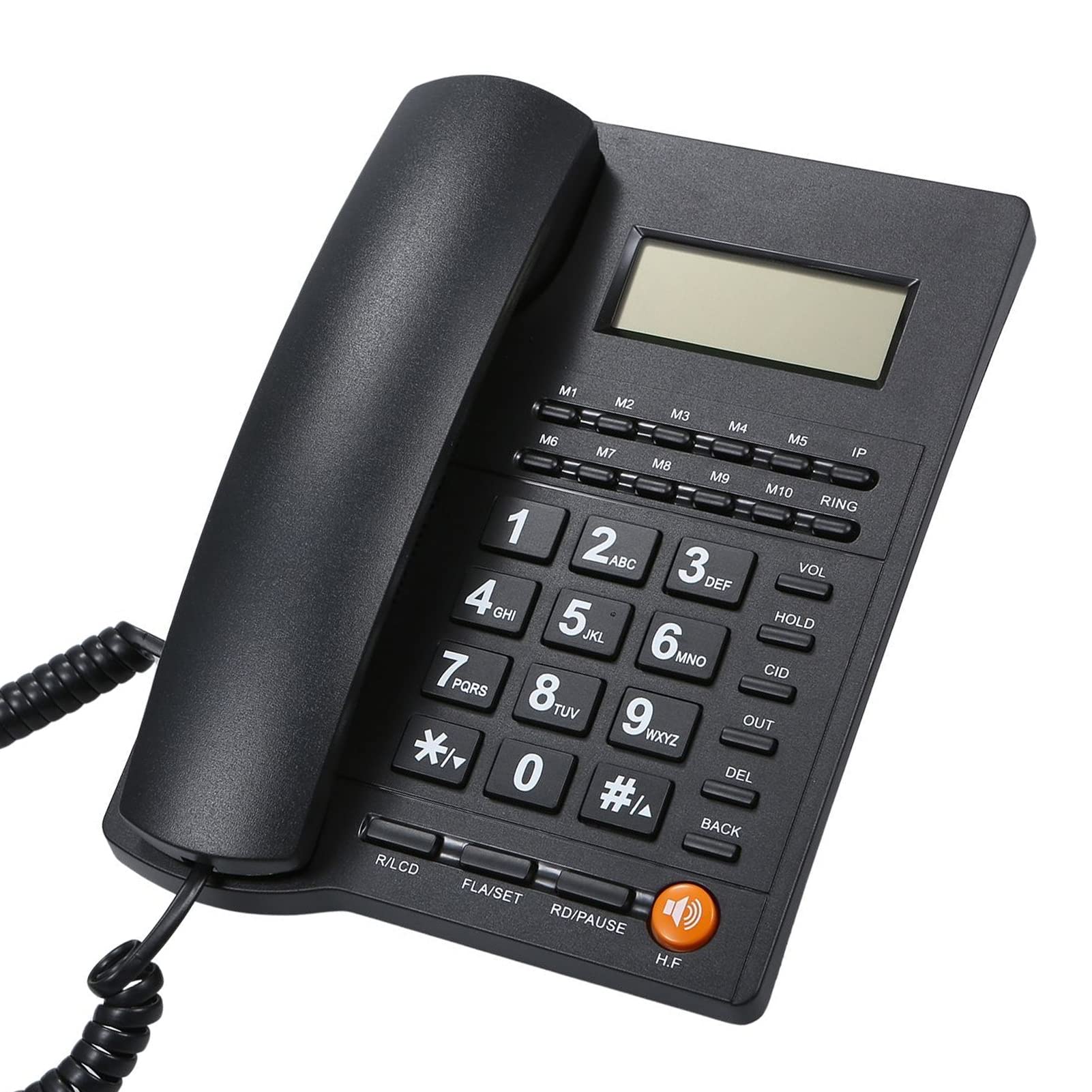Eacam Desktop Corded Telephone Landline Telephone with Caller Identification LCD Screen Adjustable Brightness Black(US Telephone Line)