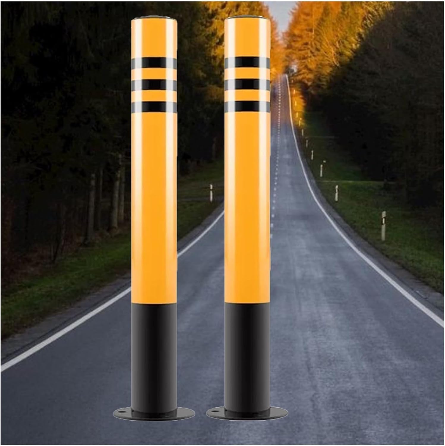 GTHTUHFD Traffic Cone Safety Barrier Delineator Post Cones For Parking Lot, 2Pcs Steel Industrial Safety Bollards With Permanent Base For Traffic Control, Driveway Barrier,100cm/39.3in