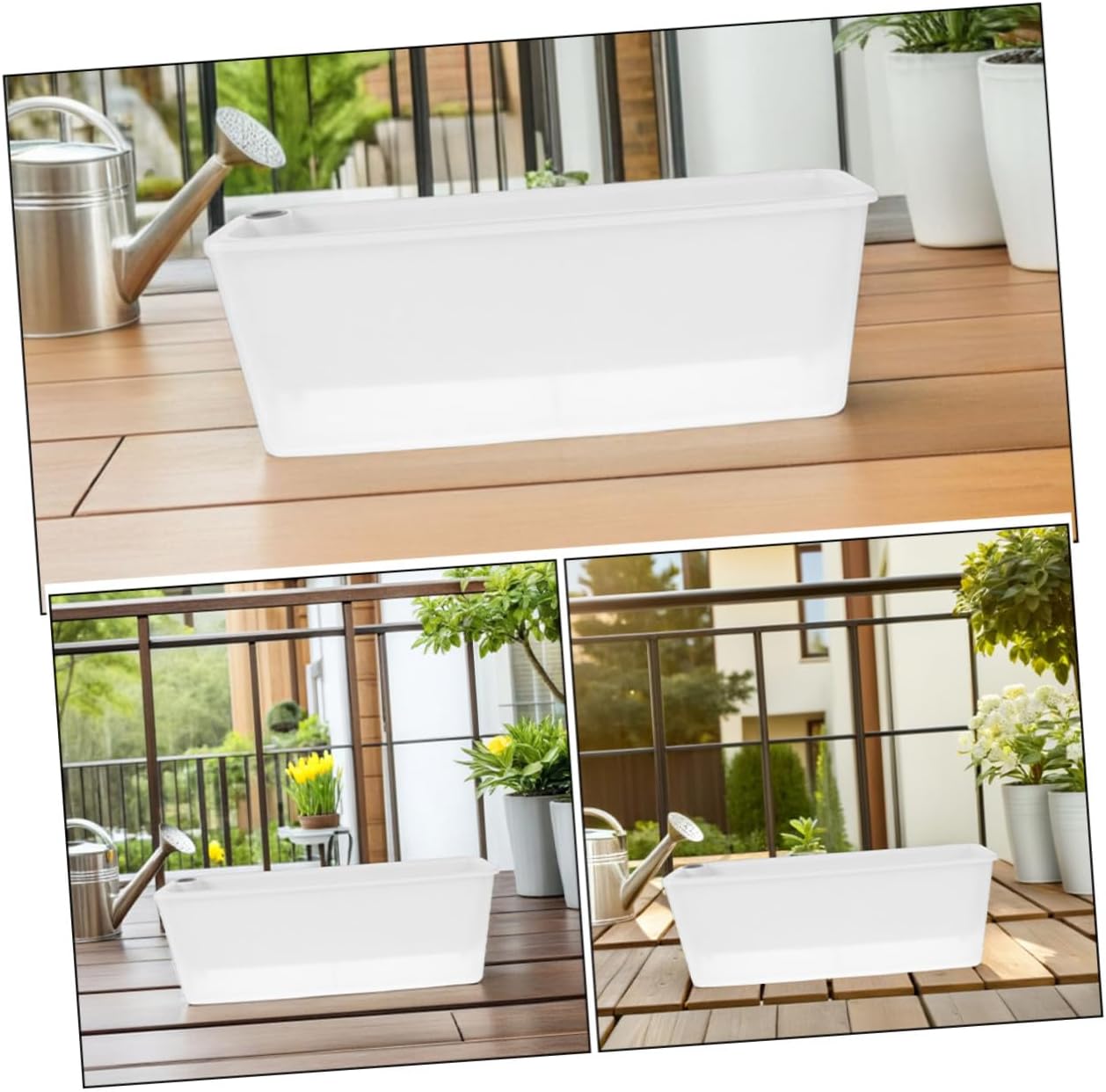 2Pcs Rectangular Self Watering Window Planters with Built Moisture Control Plastic Flower Boxes for Indoor-Outdoor Garden Vegetable and Herb Pots for Balcony and Patio