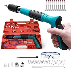 Kits Pistola de Fixação Finca Pino com 10 Pinos, para Concreto, Madeira e Metal, com Óculos de Proteção e Acessórios