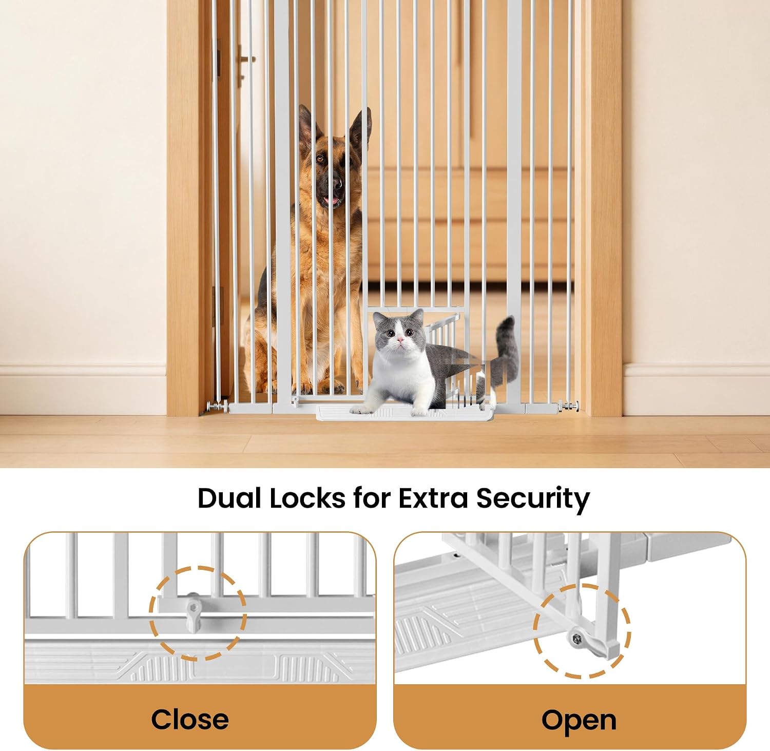 53.15" Extra Tall Cat Gate, 29.53"-40.16" Adjustable Width with Small Cat Door, Auto Close Safety Pet Gate, No Drilling Pressure Mount, White