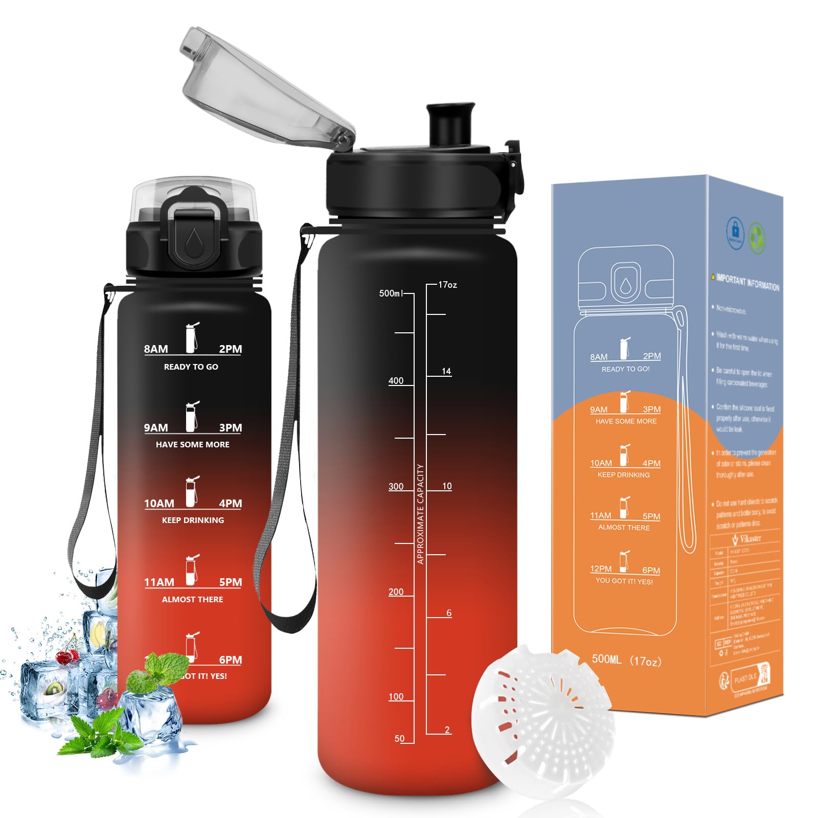 Vikaster Borraccia Sportiva, Borraccia 500ml/1000ml/1500ml, Senza BPA & Prova di Perdite, Bottiglia Acqua Bambini, Bici, Scuola, Palestra, Ufficio, Yoga
