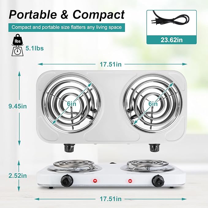 Estufa Eléctrica Portátil 2 Puestos 2000W miniatura 2