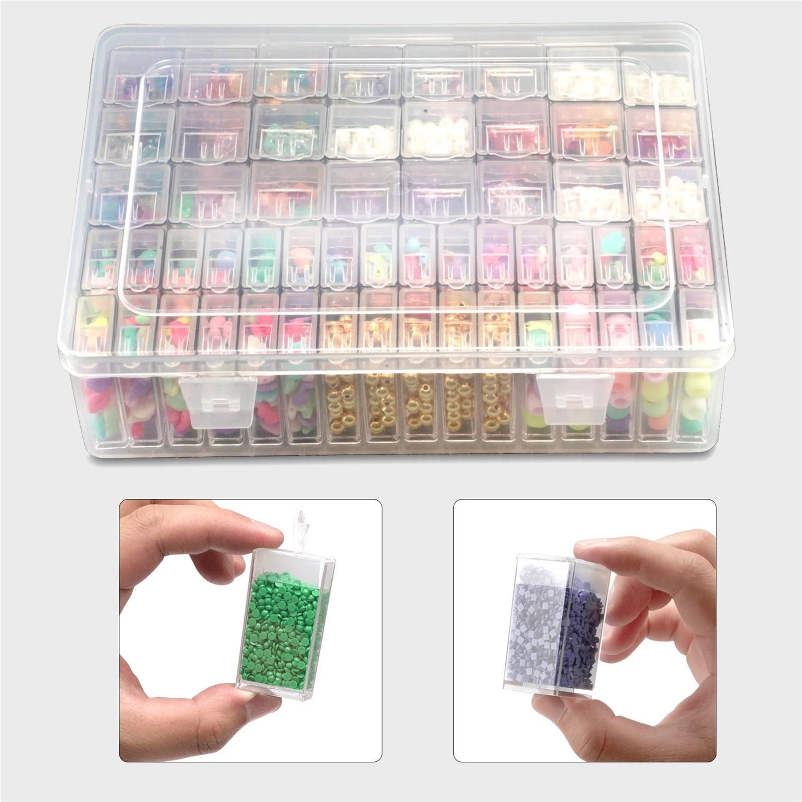 Aufbewahrungsbox für Fuse Beads Diamantmalerei-Kunst-DIY, Kunsthandwerk, Aufbewahrungsbehälter for Schmuck, tragbare transparente Zubehörbehälter(90Gird)