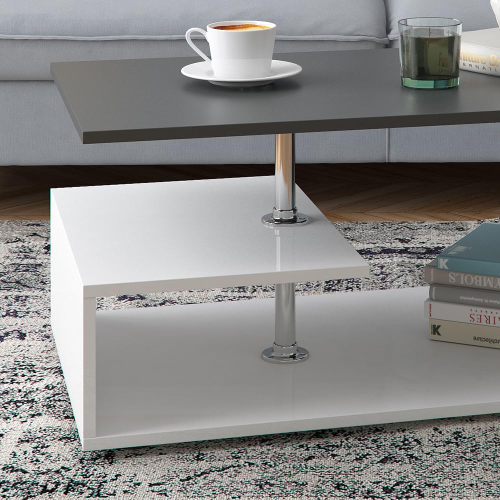 Tavolino Salotto Guillermo Vicco - Bianco/Antracite, 91x52.6cm Con Ripiano E Contenitore - Foto 10