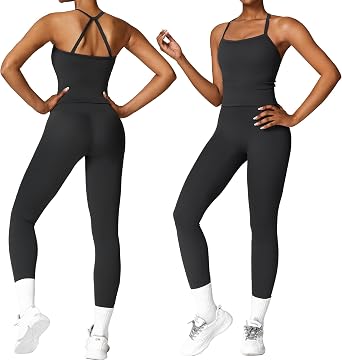 Women 2 Piece Workout Sets NEW Yoga Outfit Open Back Tank Top High Waisted Leggings Gym Sets Tracksuits