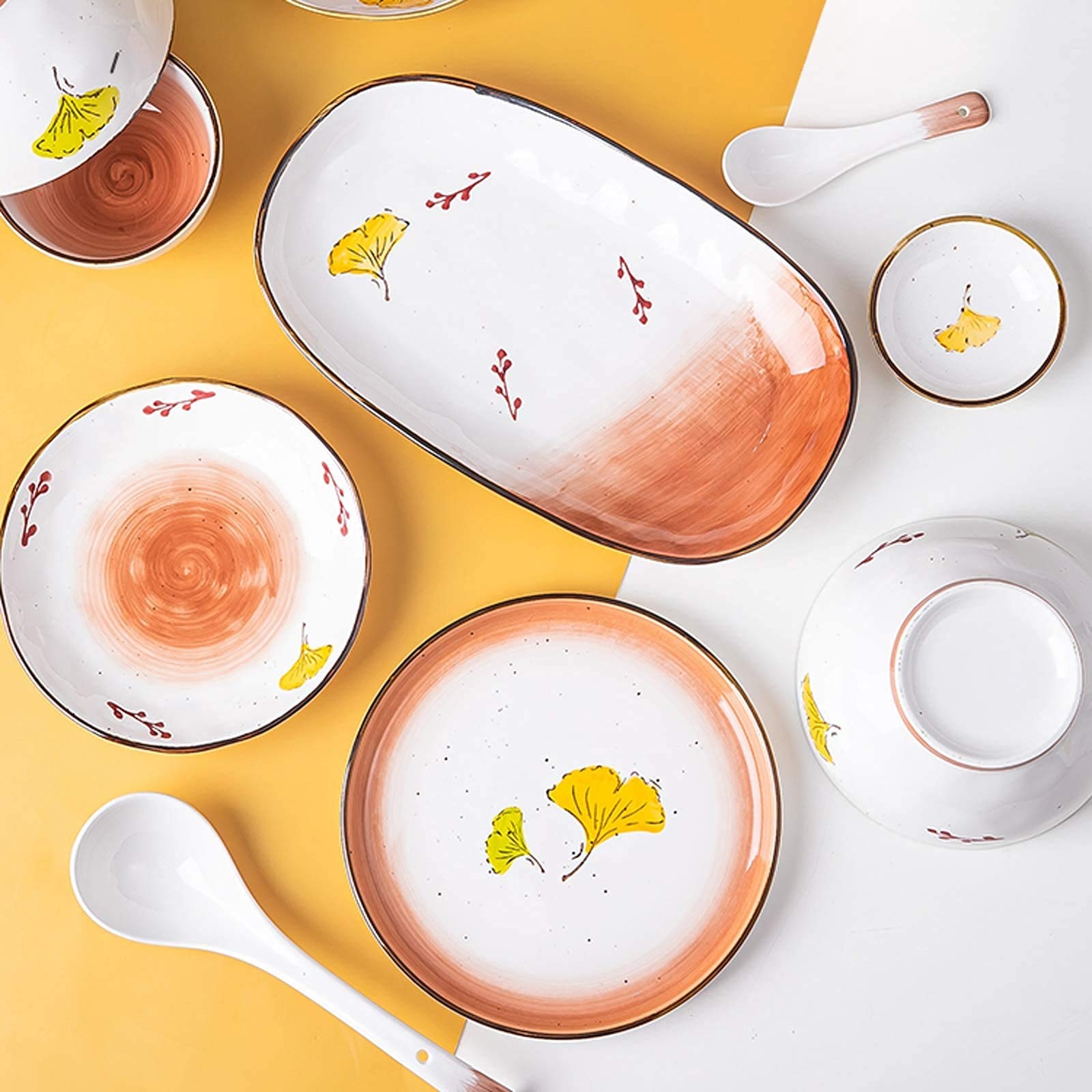 Porcelanowy zestaw zastawy stołowej, 43-częściowy ceramiczny zestaw obiadowy z elegancką glazurą do domowej jadalni i na prezent