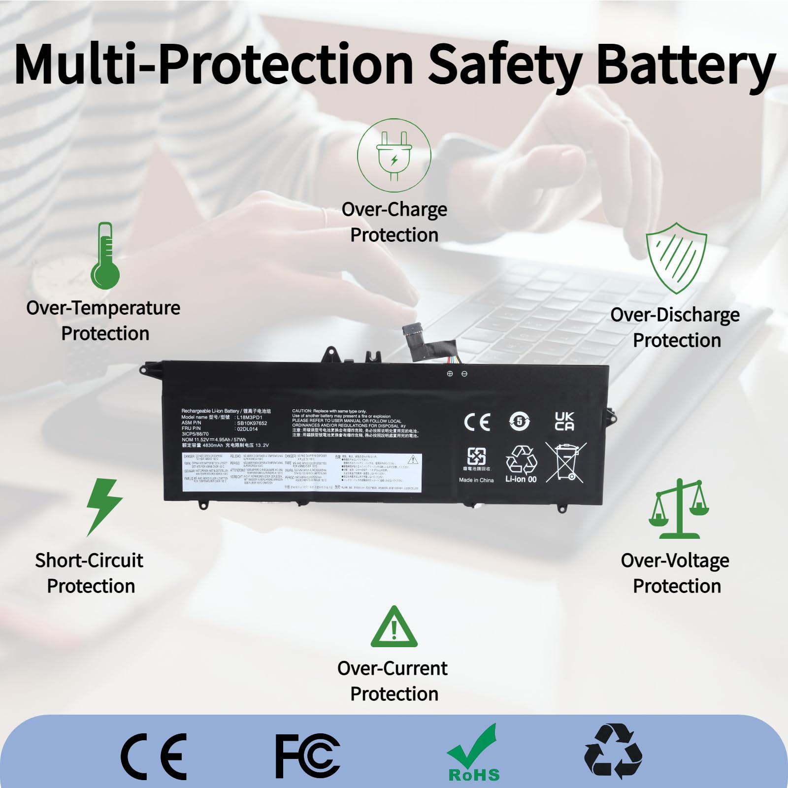L18M3PD1 02DL014 Laptop Akku Kompatibel mit Lenovo ThinkPad T490S 20NX/20NY, T495S 20QJ/20QK, T14S Gen 1 20T0/20T1/20UH/20UJ Series, L18C3PD1 L18L3PD1 L18M3PD2 02DL013 5B10W13909-11,52V 57Wh