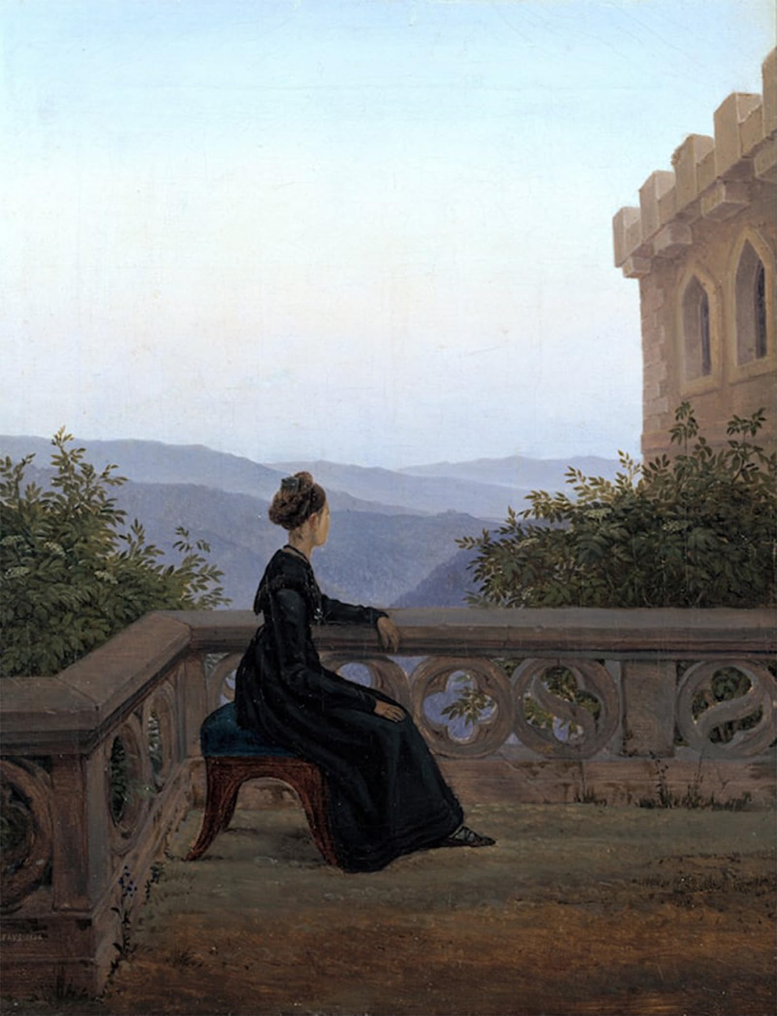 POSTERIIk Vintage Classic Picture Landscape Artwork Woman on the Balcony Carl Gustav Carus Portrait Canvas Painting for Office Home Decor 60x90cm
