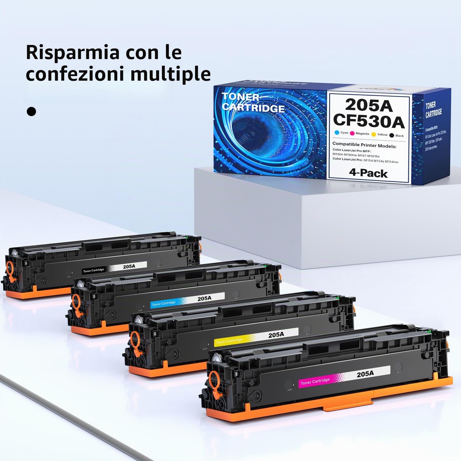 colorfly 205A Toner compatibile con HP 205A CF530A CF531A CF532A CF533A per HP MFP M181fw Toner per Color Laserjet Pro MFP M180n M181FW M180NW M180FW M181N M154A, 4 Pezzi.