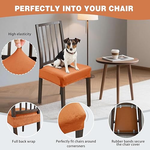 Miniatura 2 de Juego de 6 fundas de asiento para sillas de comedor, de terciopelo elástico, extraíbles y lavables, para sillas de comedor (juego de 6, naranja)