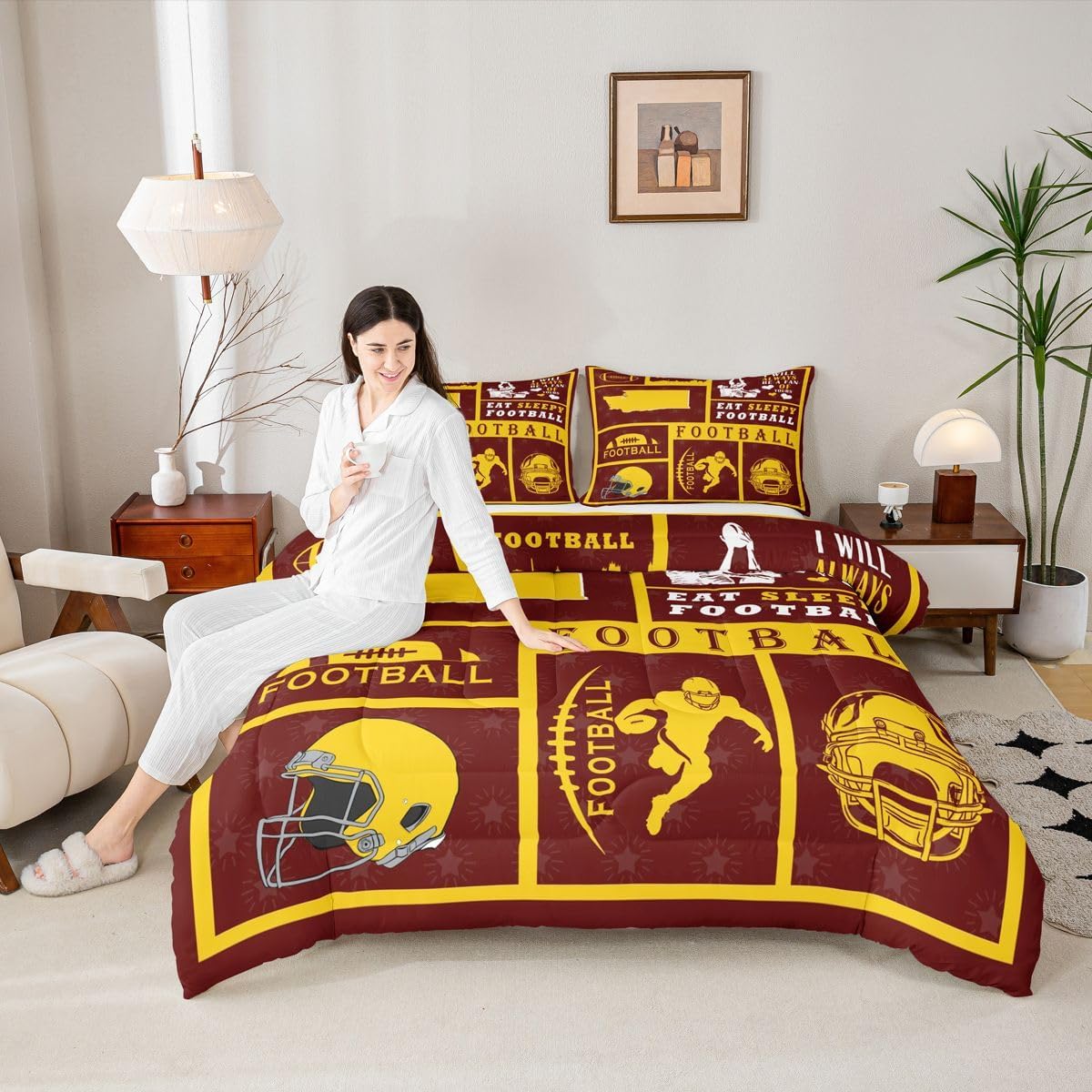 Erosebridal Football Queen Comforter Set for Kids Boys Girls,Rugby Bedding Set for Football Fan,Football City Down Comforter,Sports Reversible Bed Set with 2 Pillowcases Warm(Washington) - Image 4